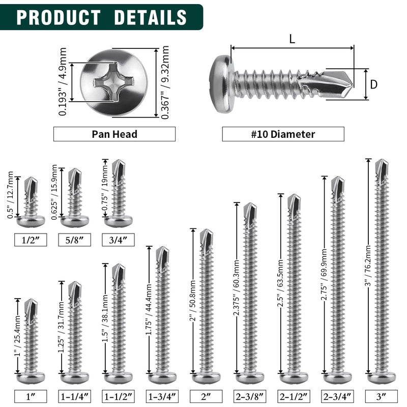 EASTLO #10 x 3/4" Pan Head Self Drilling Screws, Phillips Drive, 410 Stainless Steel Sheet Metal Screws,Self Tapping, Dovetail, Pack of 100 - Image 4